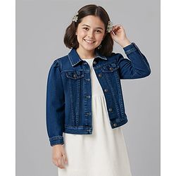 Pine Kids Cotton Woven Full Sleeves Solid Denim Jacket - Blue