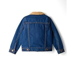 Pine Kids Cotton Woven Full Sleeves Solid Denim Jacket With Fur Detailing - Blue
