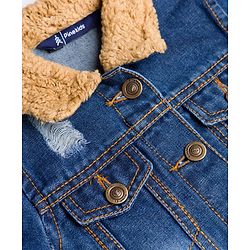 Pine Kids Cotton Woven Full Sleeves Solid Denim Jacket With Fur Detailing - Blue