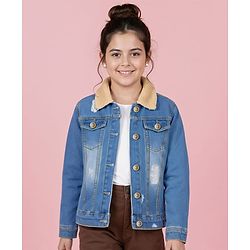 Pine Kids Cotton Woven Full Sleeves Solid Denim Jacket - Blue