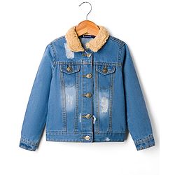 Pine Kids Cotton Woven Full Sleeves Solid Denim Jacket - Blue