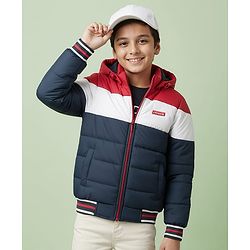 Pine Kids Woven Full Sleeves Hooded Padded Jacket With Color Block Design - Multicolor