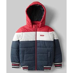 Pine Kids Woven Full Sleeves Hooded Padded Jacket With Color Block Design - Multicolor