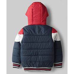 Pine Kids Woven Full Sleeves Hooded Padded Jacket With Color Block Design - Multicolor
