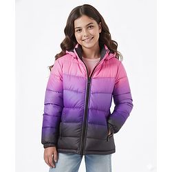 Pine Kids Woven Full Sleeves Solid Color Hooded Padded Jacket - Purple