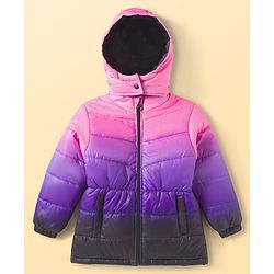 Pine Kids Woven Full Sleeves Solid Color Hooded Padded Jacket - Purple