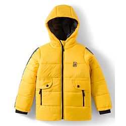 Pine Kids Woven Full Sleeves Hooded Solid Padded Jacket - Yellow