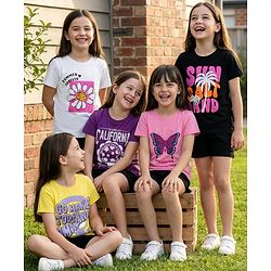 Pine Kids Cotton Knit Half Sleeves T-Shirts with Text Print Pack of 5 - Multicolor