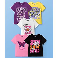 Pine Kids Cotton Knit Half Sleeves T-Shirts with Text Print Pack of 5 - Multicolor