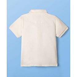 Pine Kids Cotton Knit Half sleeves Polo T-Shirt with Horse & Cuba Text Print - White