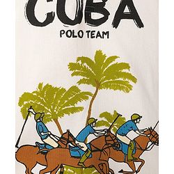 Pine Kids Cotton Knit Half sleeves Polo T-Shirt with Horse & Cuba Text Print - White