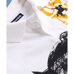 Pine Kids Cotton Knit Half Sleeves Polo T-Shirt with Polo Print - White