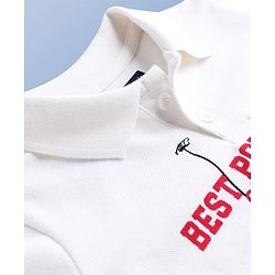 Pine Kids Cotton Knit Half Sleeves Polo T-Shirt with Polo Print - White