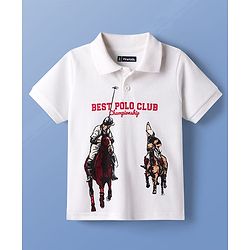 Pine Kids Cotton Knit Half Sleeves Polo T-Shirt with Polo Print - White