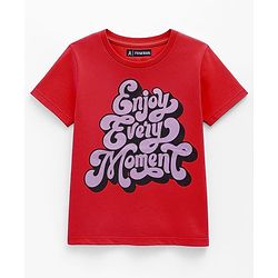Pine Kids Cotton Knit Half Sleeves T-Shirts with Text Print Pack of 3 - Yellow Red & Purple