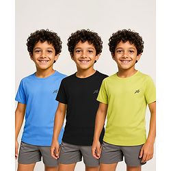 Pine Active Knit Half Raglan Sleeves Solid Color T-Shirts Pack of 3 - Black Blue & Neon Green