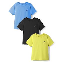 Pine Active Knit Half Raglan Sleeves Solid Color T-Shirts Pack of 3 - Black Blue & Neon Green