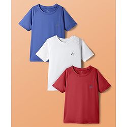 Pine Active Knit Half Raglan Sleeves Solid Color T-Shirts Pack of 3 - White Blue & Red