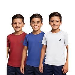 Pine Active Knit Half Raglan Sleeves Solid Color T-Shirts Pack of 3 - White Blue & Red