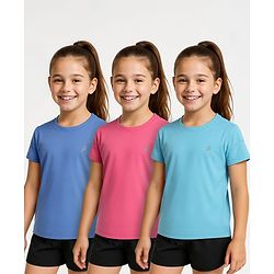 Pine Active Knit Half Sleeves Solid Color T-Shirts Pack of 3 - Light Blue & Blue