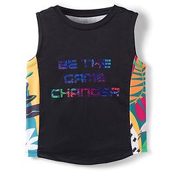 Pine Active Knit Sleeveless T-Shirt & Shorts Set with Be The Game Changer Text Print - Black