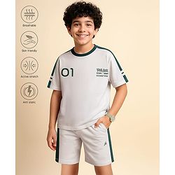 Pine Active Drop Shoulder Half Sleeves T-Shirt & Shorts Set with Racing Print - White