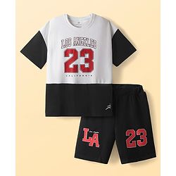 Pine Active Drop Shoulder Half Sleeves T-Shirt & Shorts Set with Los Angeles Print - Black & Offwhite
