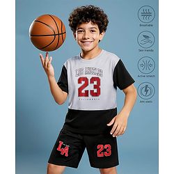 Pine Active Drop Shoulder Half Sleeves T-Shirt & Shorts Set with Los Angeles Print - Black & Offwhite