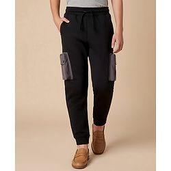 Pine Kids Cotton Knit Full Length Solid Colour Lounge Pant With Pocket - Black
