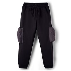 Pine Kids Cotton Knit Full Length Solid Colour Lounge Pant With Pocket - Black