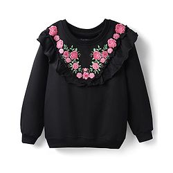 Pine Kids 100% Cotton Full Sleeves Floral Printed Sweatshirt With Frill Design - Black