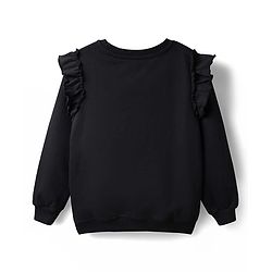 Pine Kids 100% Cotton Full Sleeves Floral Printed Sweatshirt With Frill Design - Black