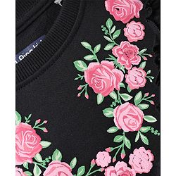 Pine Kids 100% Cotton Full Sleeves Floral Printed Sweatshirt With Frill Design - Black