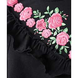Pine Kids 100% Cotton Full Sleeves Floral Printed Sweatshirt With Frill Design - Black