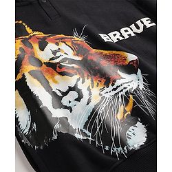 Pine Kids Cotton Knit Full Sleeves Hooded Sweatshirt With Tiger Print - Black