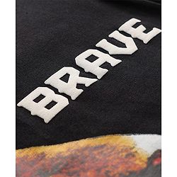 Pine Kids Cotton Knit Full Sleeves Hooded Sweatshirt With Tiger Print - Black
