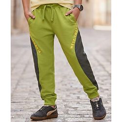 Pine Kids Knit Full Length Cut & Sew Lounge Pant with Text Print - Olive Green