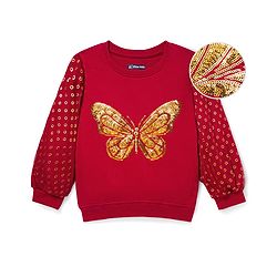 Pine Kids Cotton Knit Full Sleeves Sweatshirt with Sequin Detailing - Dark Red