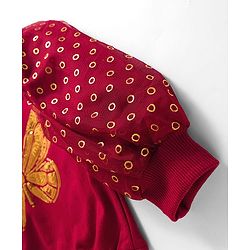 Pine Kids Cotton Knit Full Sleeves Sweatshirt with Sequin Detailing - Dark Red