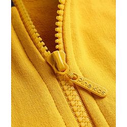 Pine Kids Cotton Knit Full Sleeves Hooded Sweatjacket With Cut & Sew Design & Kangaroo Pockets - Gold & Navy Blue