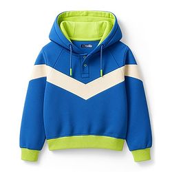 Pine Kids Cotton Knit Full Raglan Sleeves Hooded Sweatshirt With Cut & Sew Design - Blue