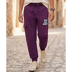 Pine Kids Knit Full Length Lounge Pant With Text Print - Plum