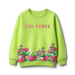 Pine Kids Cotton Knit Full Sleeves Sweatshirt With Floral Print - Limegreen