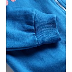 Pine Kids Cotton Knit Full Sleeves Hooded SweatJacket with Sequin Detailing - Blue