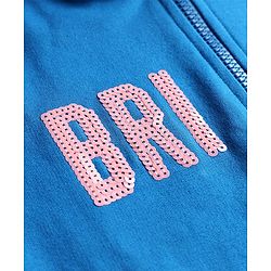 Pine Kids Cotton Knit Full Sleeves Hooded SweatJacket with Sequin Detailing - Blue