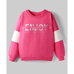 Pine Kids Cotton Knit Drop Shoulder Full Sleeves Sweatshirt With Text Print - Dark Pink