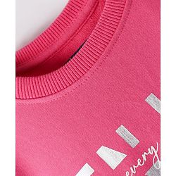 Pine Kids Cotton Knit Drop Shoulder Full Sleeves Sweatshirt With Text Print - Dark Pink