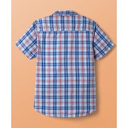 Pine Kids Cotton Woven Half Sleeves Checks Shirt With Printed T-Shirt - Blue & White