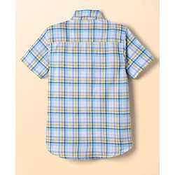 Pine Kids 100% Cotton Half Sleeves Checks Shirt With Text Printed Tank T-Shirt - Light Blue & White