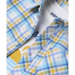 Pine Kids 100% Cotton Half Sleeves Checks Shirt With Text Printed Tank T-Shirt - Light Blue & White